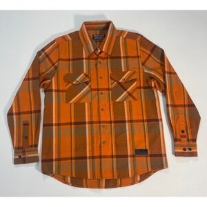 Troll Co Men Pearl Snap Button Shirt Plaid Cotton Blend Orange Size‎ S Flannel